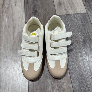 White and Tan Velcro Sneakers